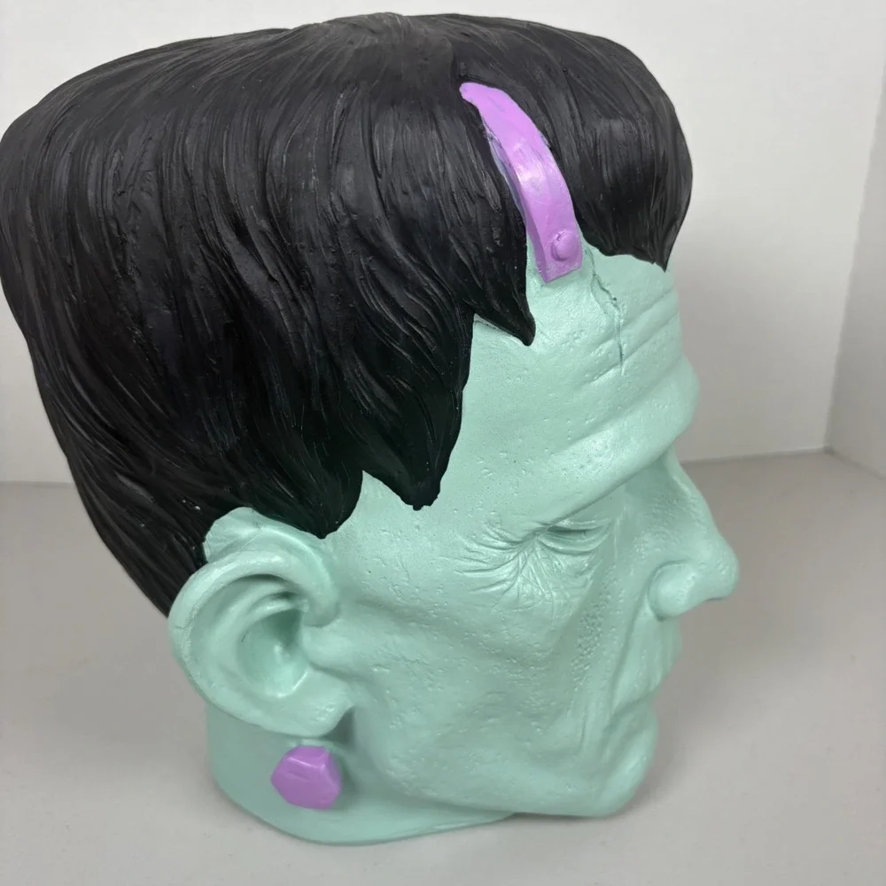 Halloween Green Frankenstein Large Head Bust Decoration Life Like Pink And Green
